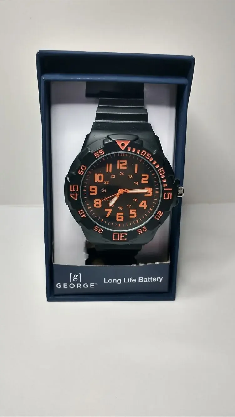 GEORGE Sports 24 Hour Easy Read Dial Long Life Battery Black Watch - Men